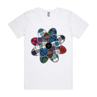 Clan MacRae Multi Tartan Flower V-Neck Tee (womens) Thumbnail
